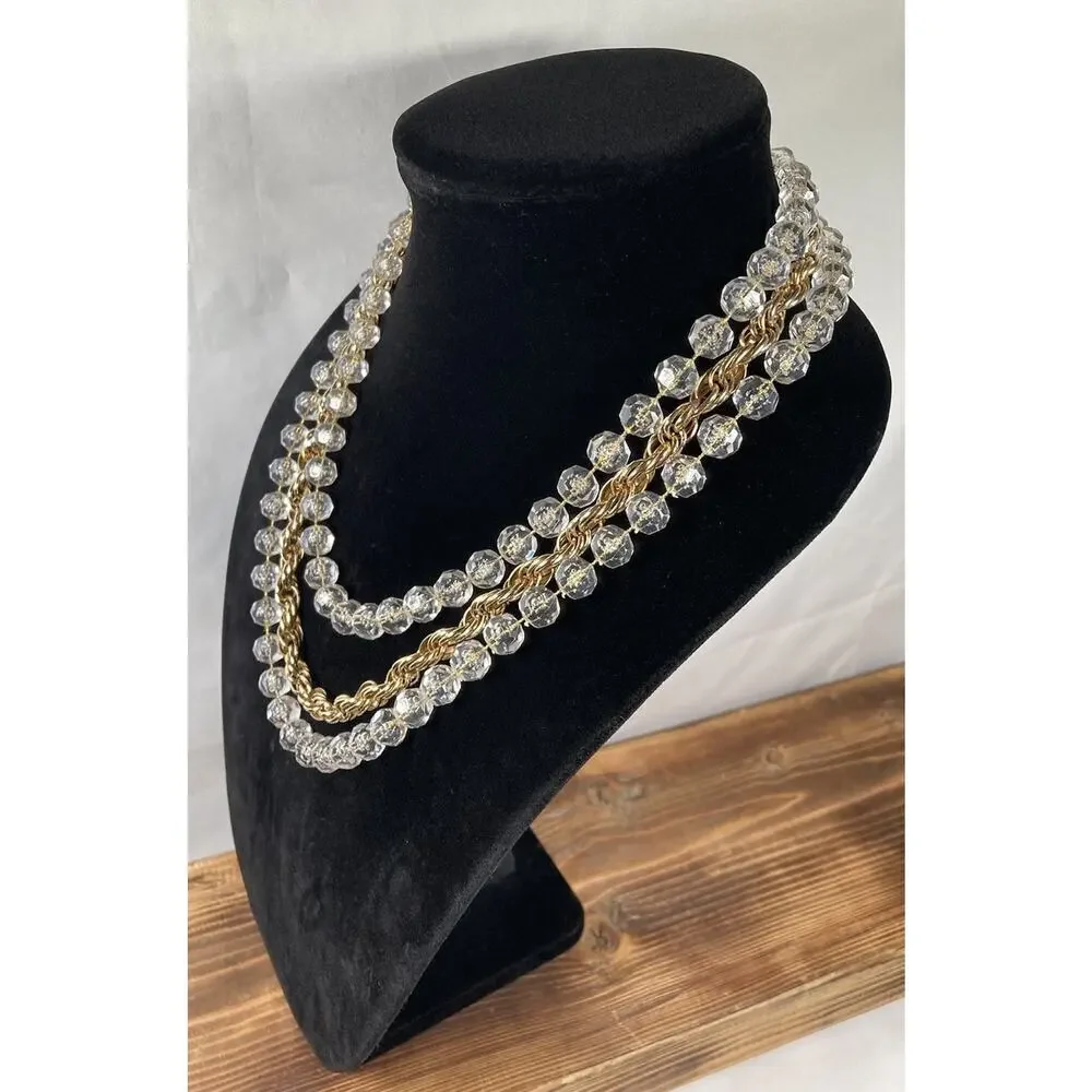 Vintage 1976 SARAH COVENTRY Golden Ice 3 Strand Necklace Lucite Bubble Beads
